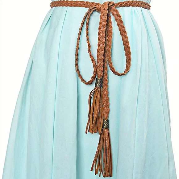 Braided Skinny Woven Tassel Belt Necklace - Picture 3 of 9